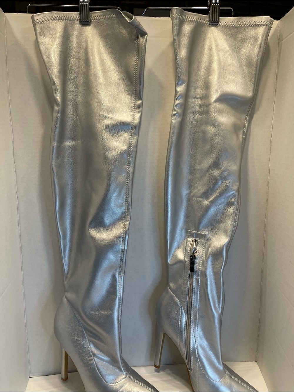 Silver Over-the-Knee Stiletto Boots